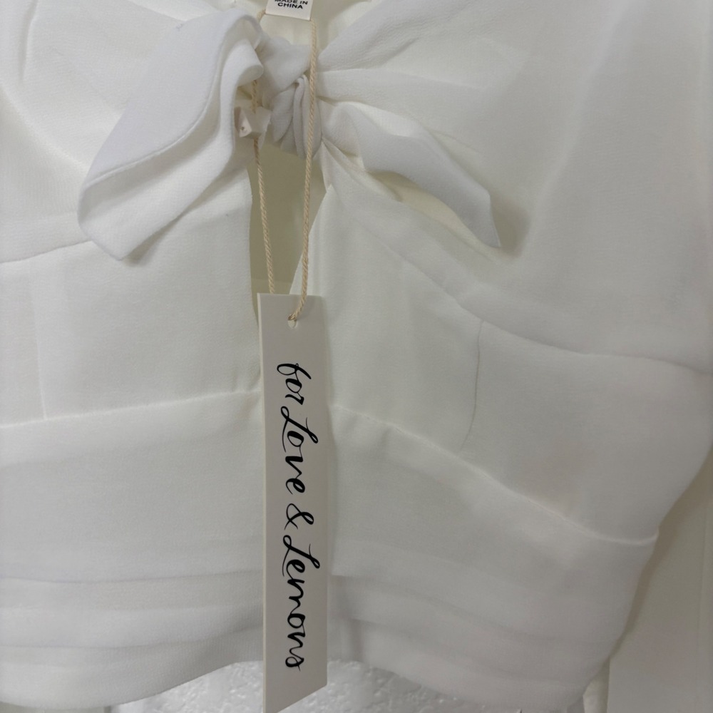 NWT For Love & Lemons Trisha Crop Top White Square Neck Long Sleeve Tie Front XS - Picture 8 of 13